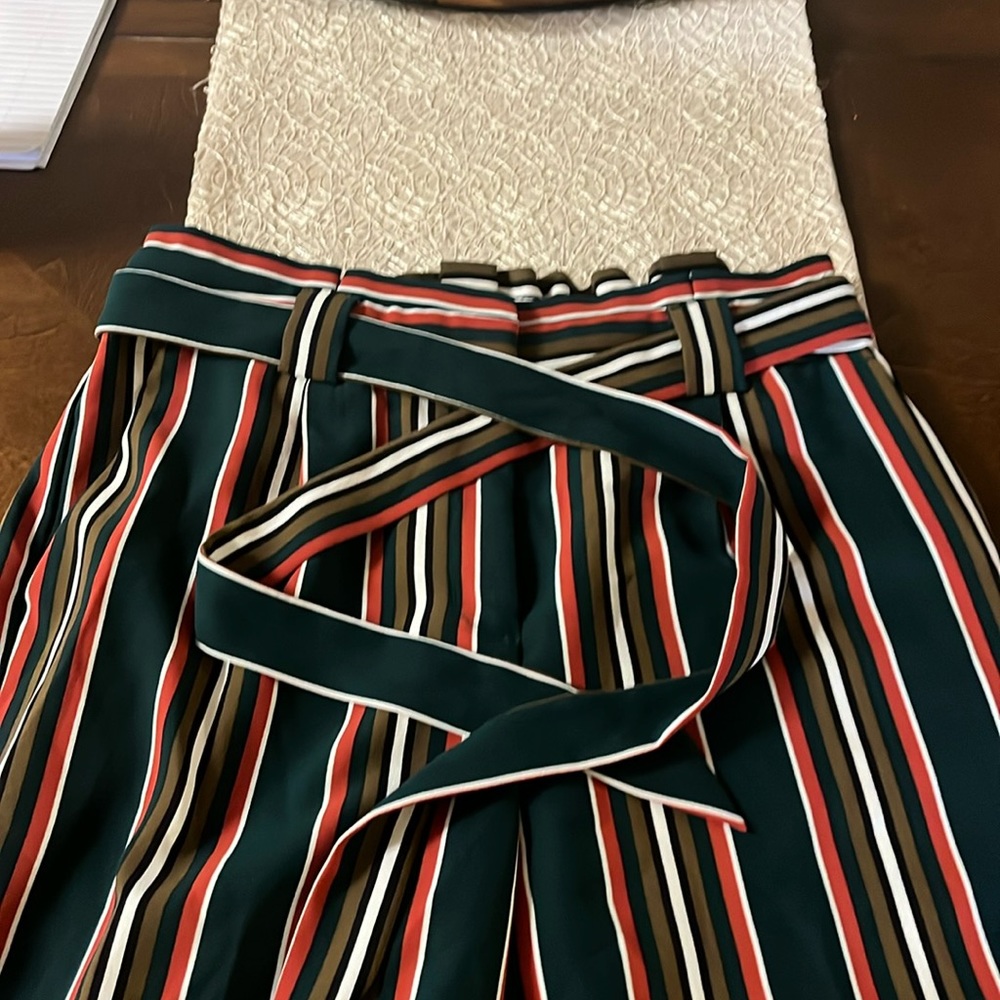 Wide leg dress pants polyester 100% dress pants with belt to tie